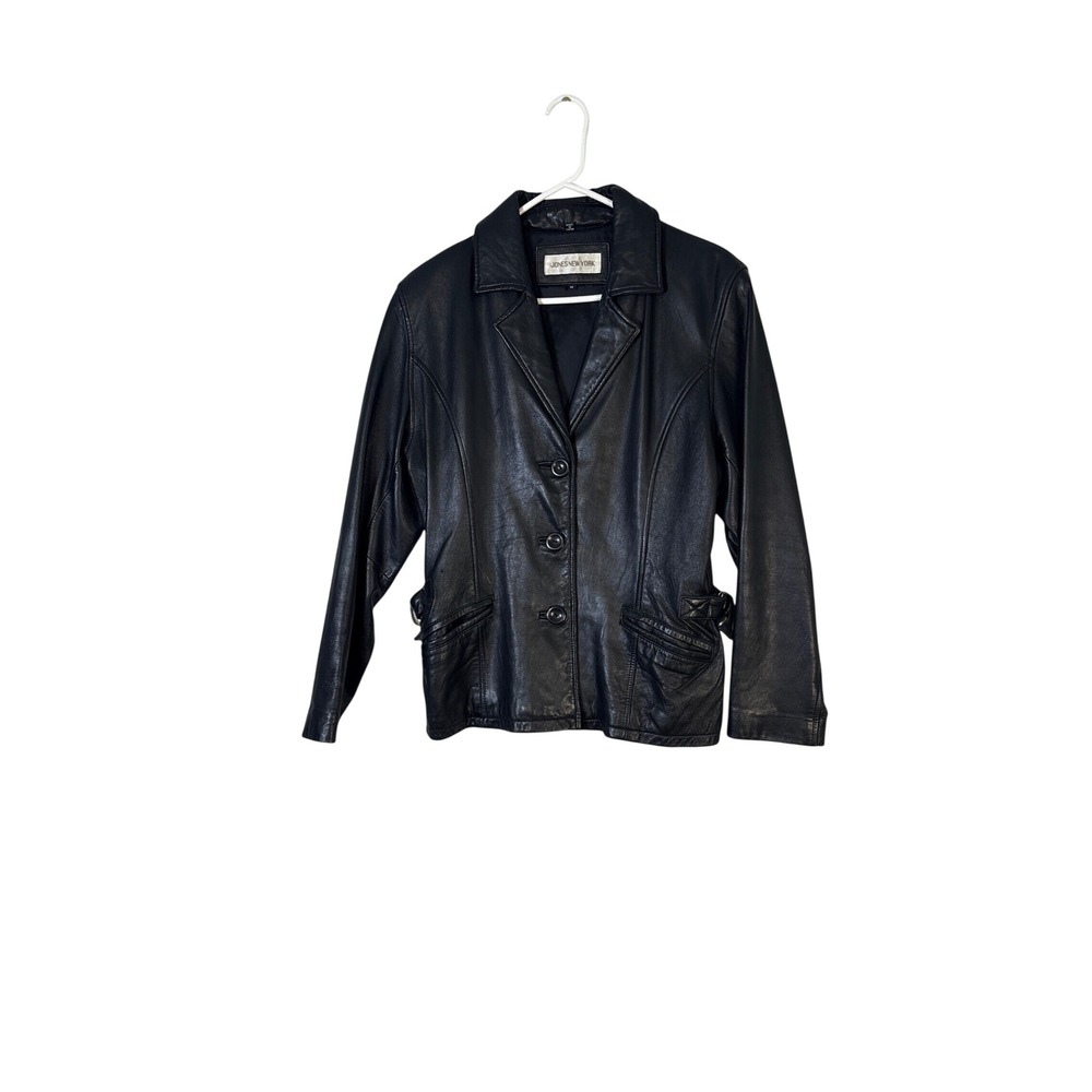 Jones New York Black Genuine Leather Blazer Jacket Womens Medium 39184